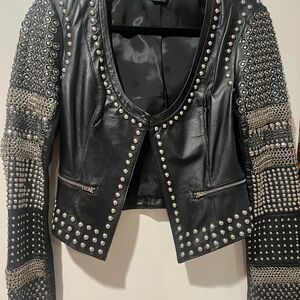 New bebe Black Studded Genuine Leather Jacket